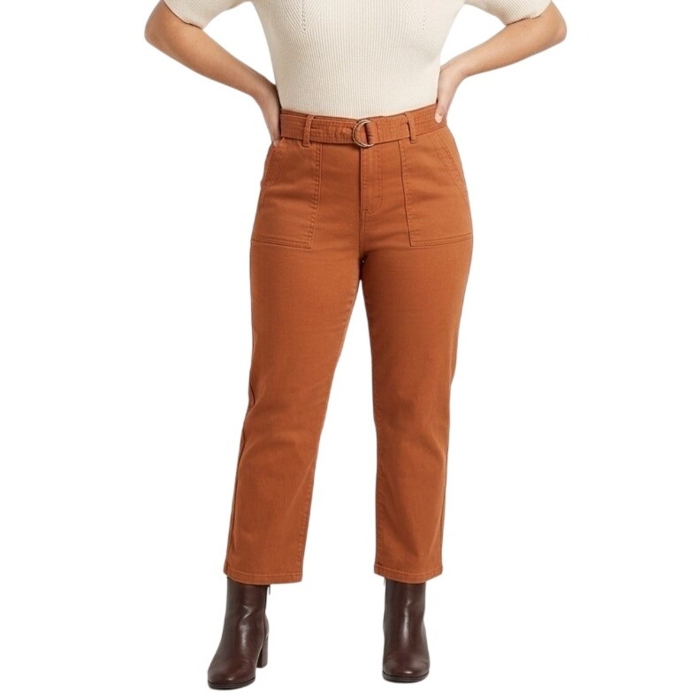 Kensie Jeans The Allie High Rise Slim Straight Crop Pant Burnt Orange Rust 12/31